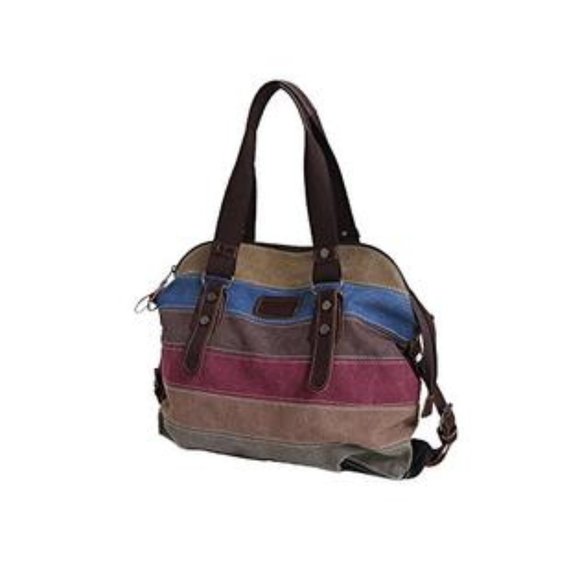 RETON Canvas Tote Bag Multi-Color Striped Bag - Picture 1 of 4